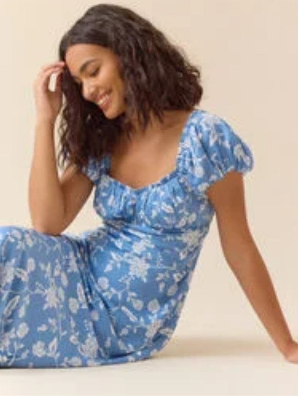 INSPIRED HEARTS Slate Blue and Cream Floral Dress